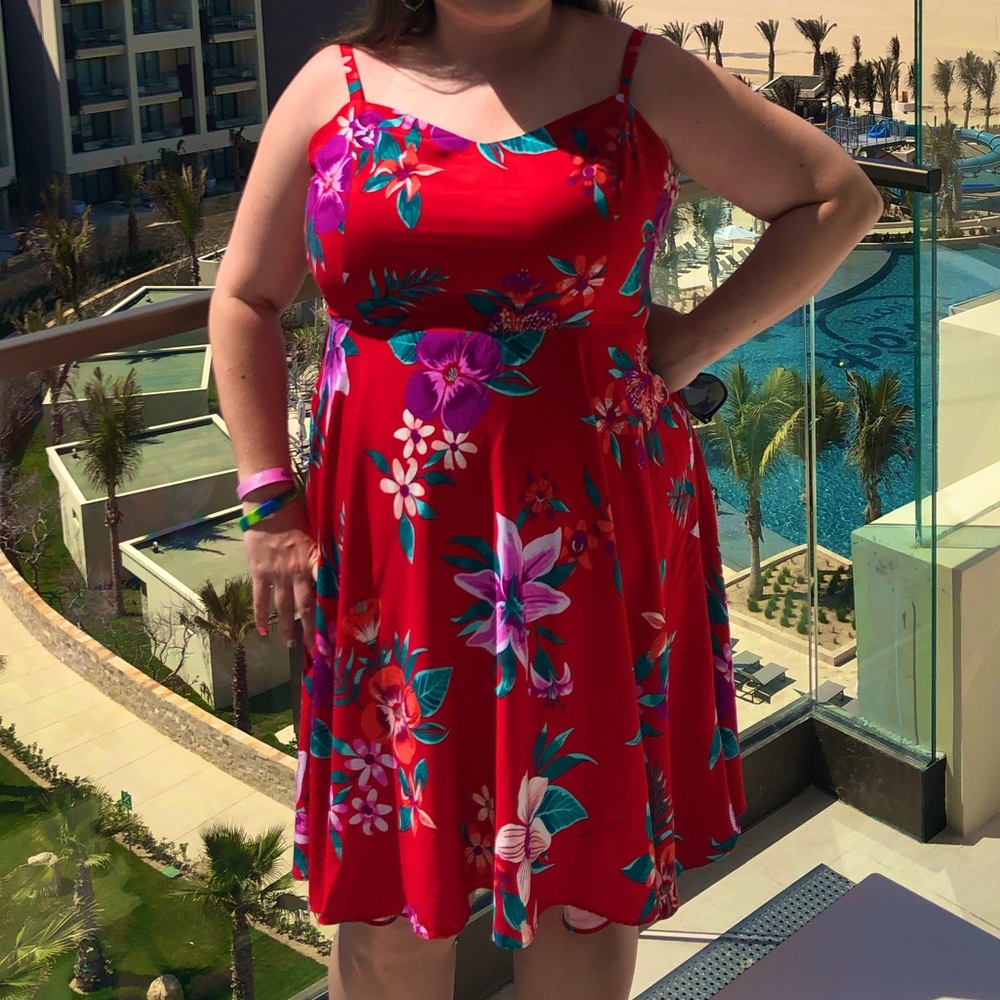Floral Red Vacation Dress by ON